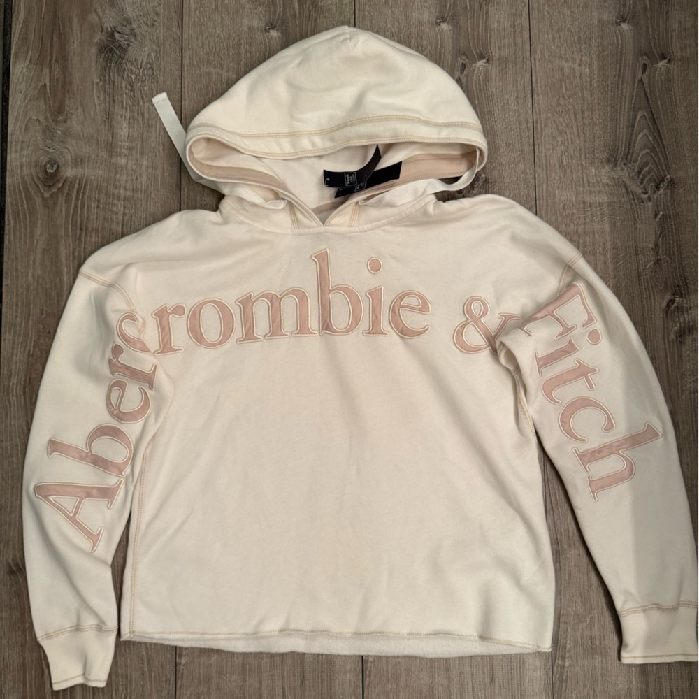 NEW Abercrombie & Fitch Cream Soft Fleece Hoodie sz S